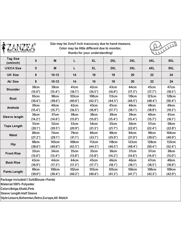 Женский дневной костюм ZANZEA богемный спортивный комплект из двух предметов