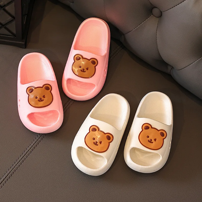 Children Slippers Cartoon Bear Thick-soled Non-slip Bathroom Slippers For Girls Kids Slides Boys House Platform Shoes Teenagers