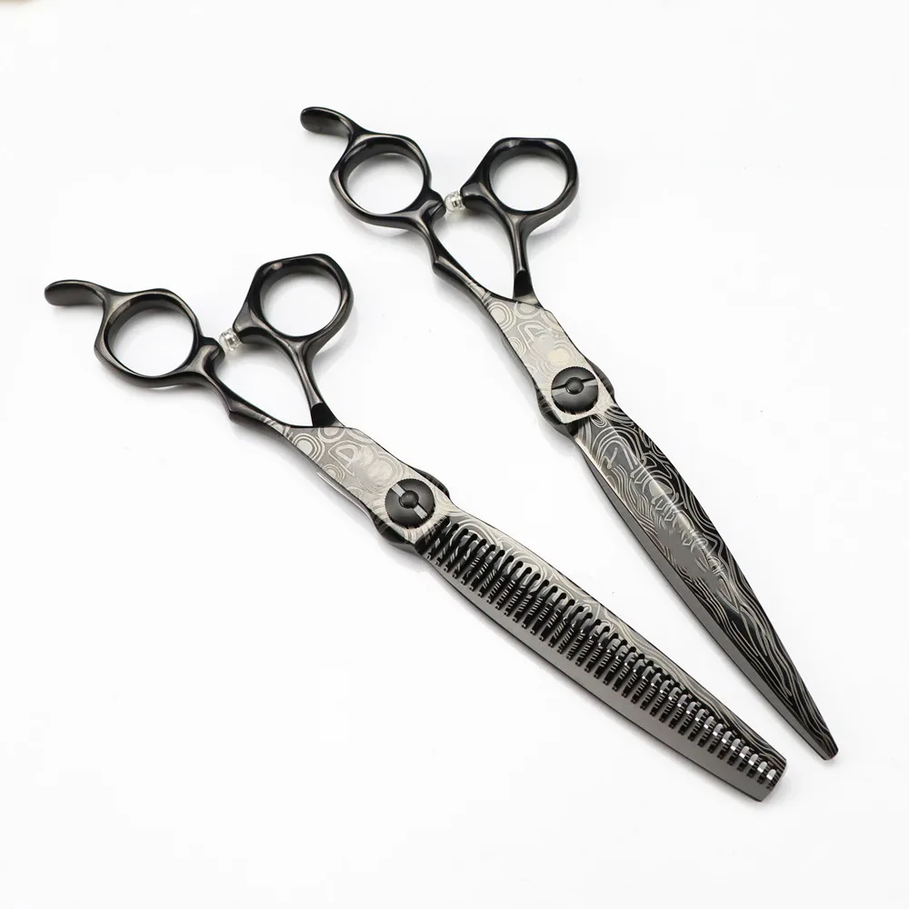 

Professional 7 '' Black Damascus scissor Upscale hair scissors cutting barber tools haircut thinning shears hairdresser scissors