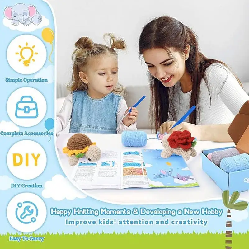 Набор для вязания крючком начинающих. в виде черепахи с видеоуправлением. и