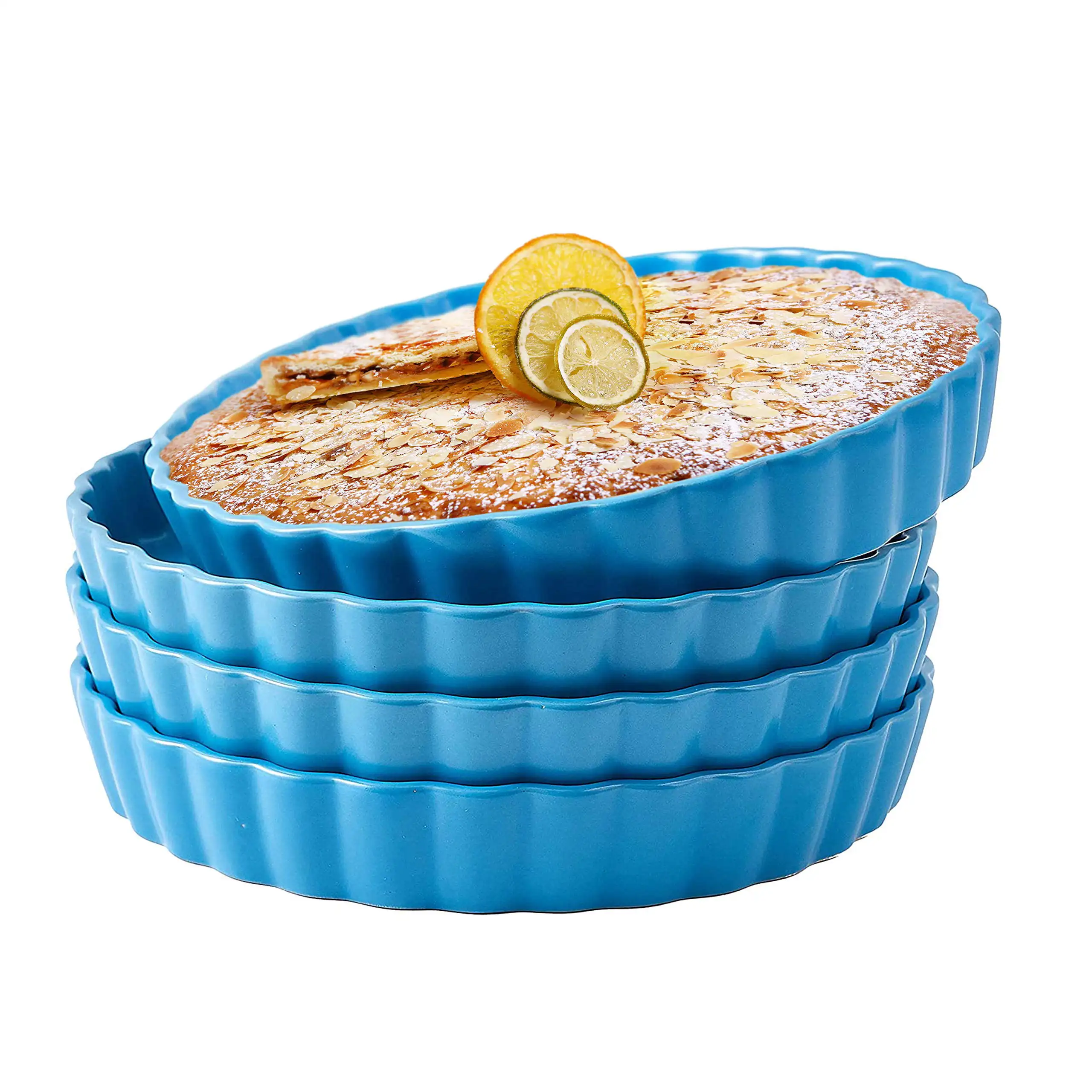 

Oven To Table Quiche Dish Bakeware Set Of 4 Matte Ceramic Pie Pans 10 inch Round Dinner