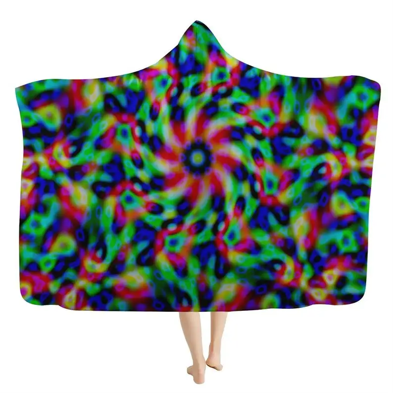 

Psychedelic Phenomena Hooded Blanket - Stoner Hippie Blanket, Sherpa Colorful Festival Blanket, Warm Cozy Cuddle Blanket, Rave A