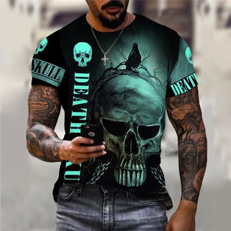 

Horror Skulls 3D Fashion Printed Men T-Shirts Short Sleeve Death Skull Letter Gothic T Shirt 6XL Plus Size Loose Casual Tops Tee
