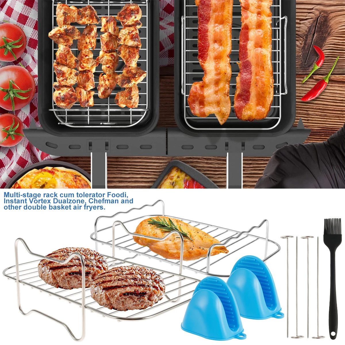 

L 8 шт., стойка для фритюрницы, аксессуары для фритюрницы, 2 стойки, 4 шпажки, 1 щетка, 1 анти-ожоги, ручка из нержавеющей стали