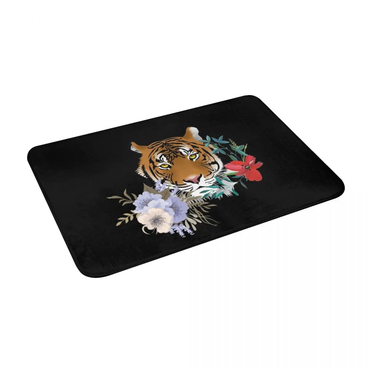 

Tiger With Flowers Bath Door Floor Mat Rug Carpet Entrance Living Room Home Kitchen Doormat Bedroom Non-slip Bedside