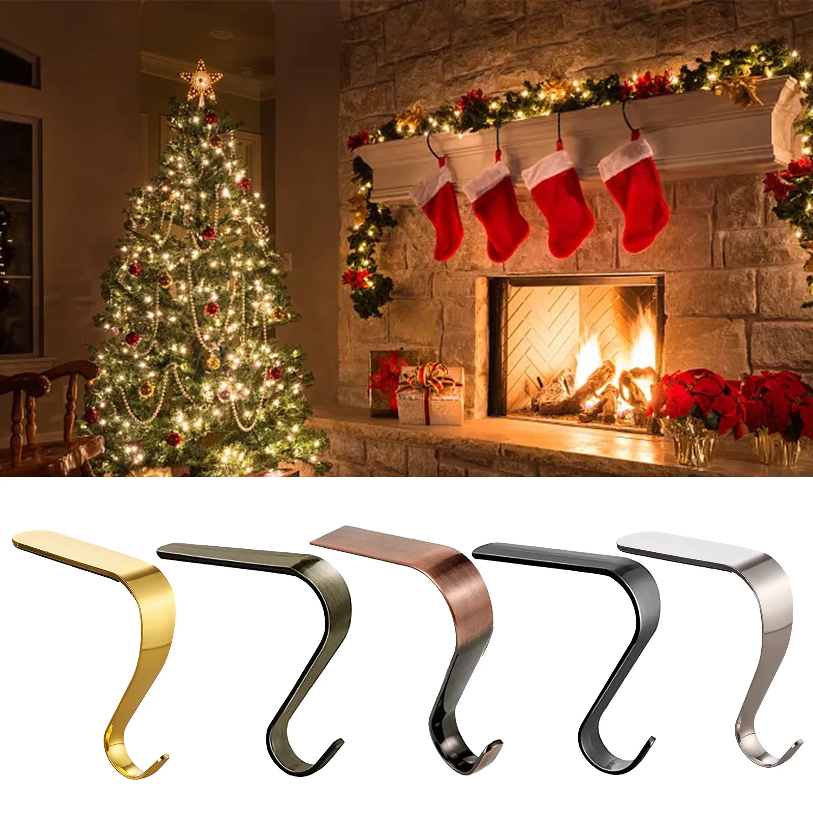 

1PCS/set Christmas Sock Hook Fireplace Hanger Metal Clips Xmas Stocking Holder Racks Jewelry Clasp Party Tree Hanging Hooks