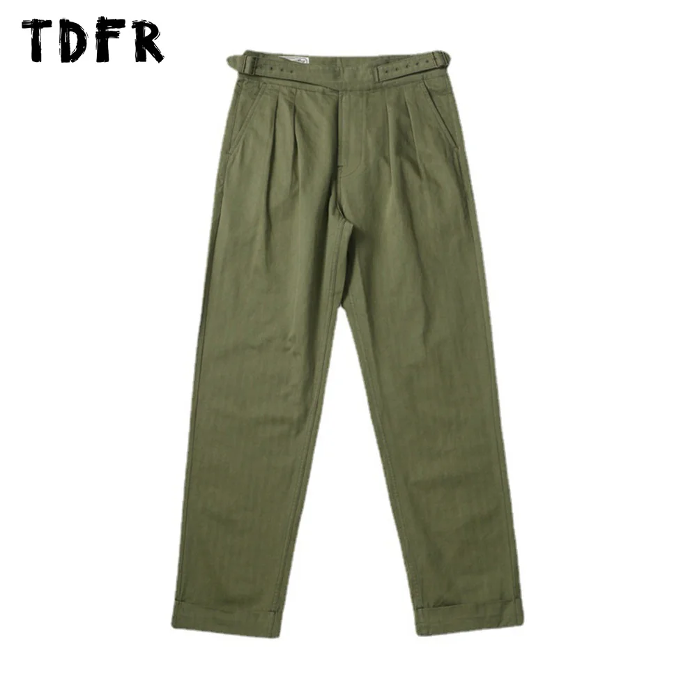Solid Color Gurkha Pants Mens Casual Safari Style Loose Adjustable Belt Straight-leg Pants Men Trousers
