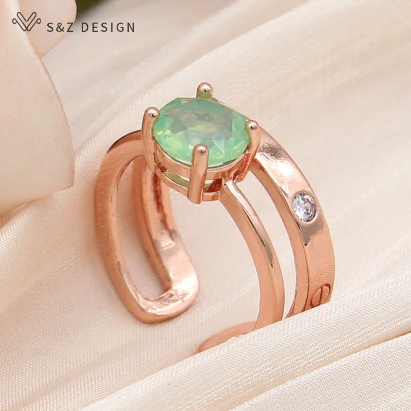

S&Z DESIGN New Fashion Elegant 585 Rose Gold Color Round Cubic Zirconia Adjustable Rings For Women Wedding Jewelry Gift