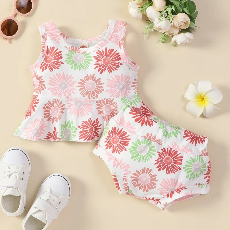 

Baby Girl Clothes 2 Pcs Sets Colorful Chrysanthemum Flower Sleeveless Tops+briefs Cotton Casual Summer Baby Clothing Set 0-24M