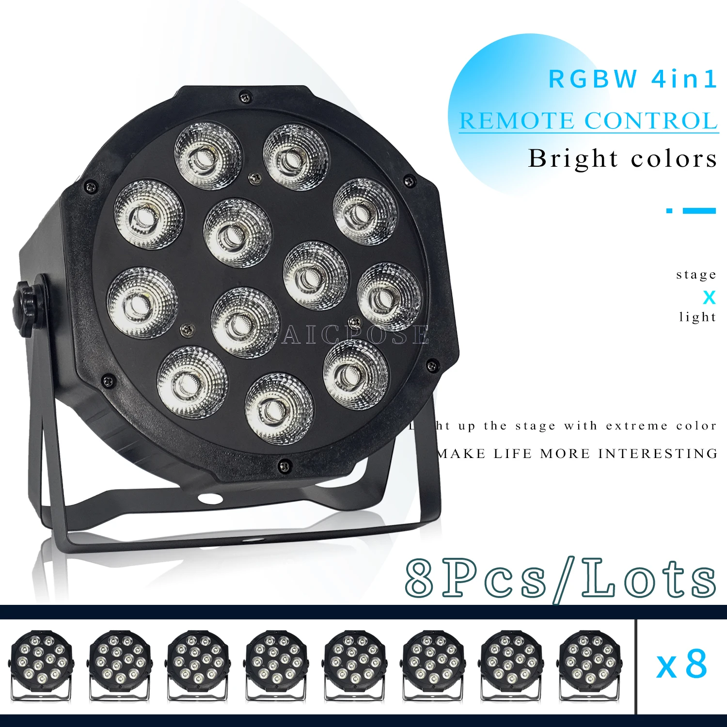

8pcs 12*12w led lamp beads 12x12W led Par lights RGBWA UV 6in1 flat par led dmx512 disco lights professional stage dj equipment