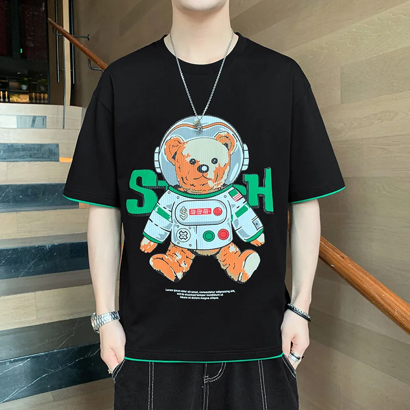 

Мужская футболка, Новинка лета 2022, повседневная мужская футболка с мультяшным принтом и короткими рукавами, модный топ с круглым воротником