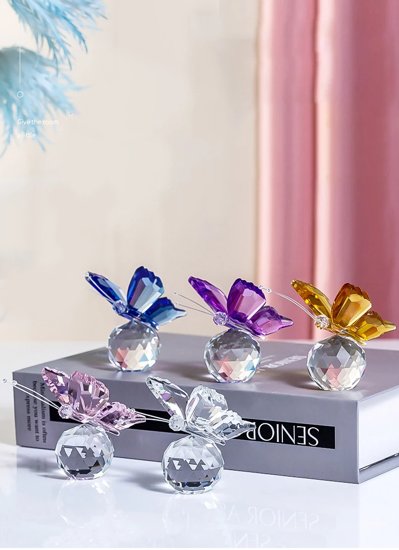 

Элегантные фигурки животных из хрустального стекла в виде бабочки, пресс-папье, художественное украшение для стола, домашний Свадебный дек...
