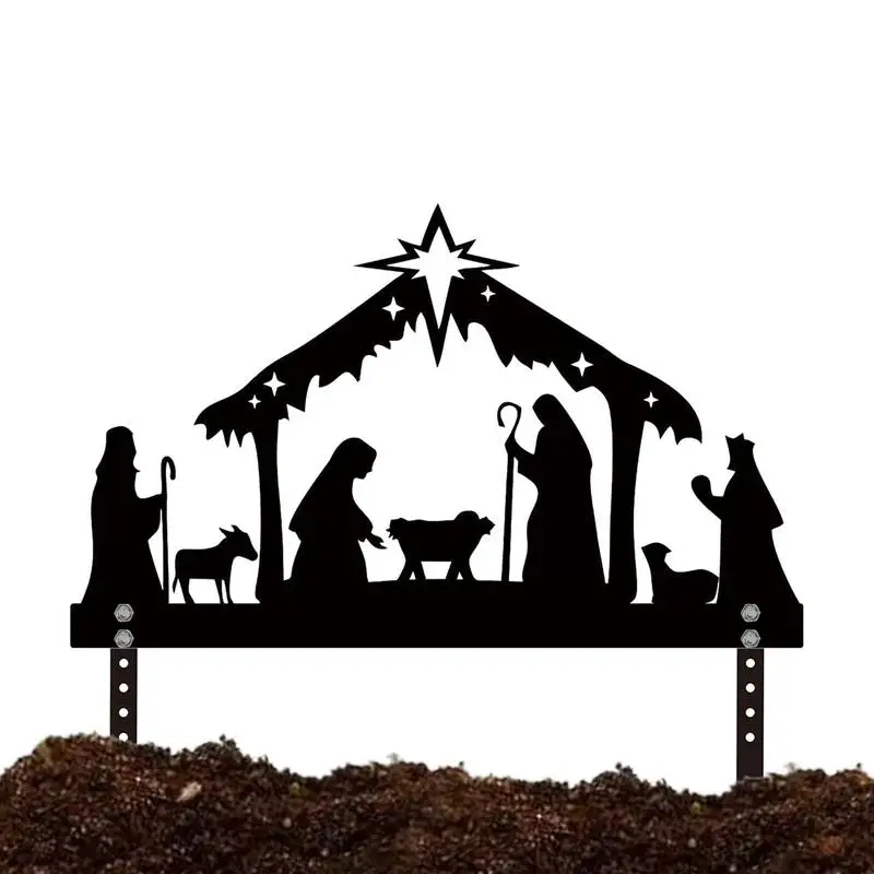 

Уличные сцены Рождества Рождественский двор знак силуэт колышка святая семья двор добавьте рождественскую атмосферу для сада