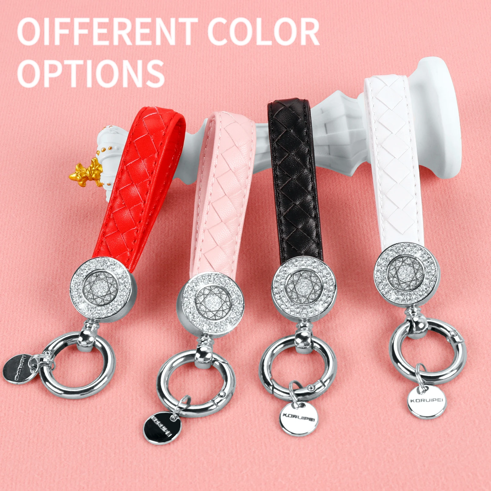 

High-Grade Men Women KeyChain 360 Degree Rotating Horseshoe Buckle Hand Woven Leather Car Key Rings Holder Bag Pendant