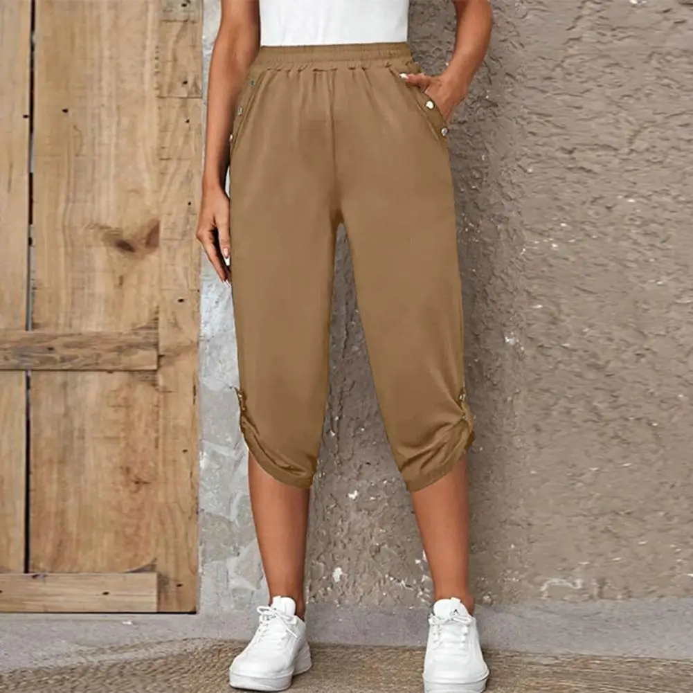 

Stylish Casual Pants Loose Fit Sweat Absorbent Lightweight Summer Casual Simple Mid-calf Pants