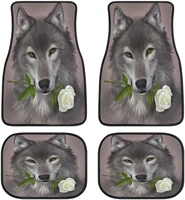 animal wolf and white rose aesthetic art car mats frontrear 4 piece full set carpet car suv truck floor mats with non slip back
