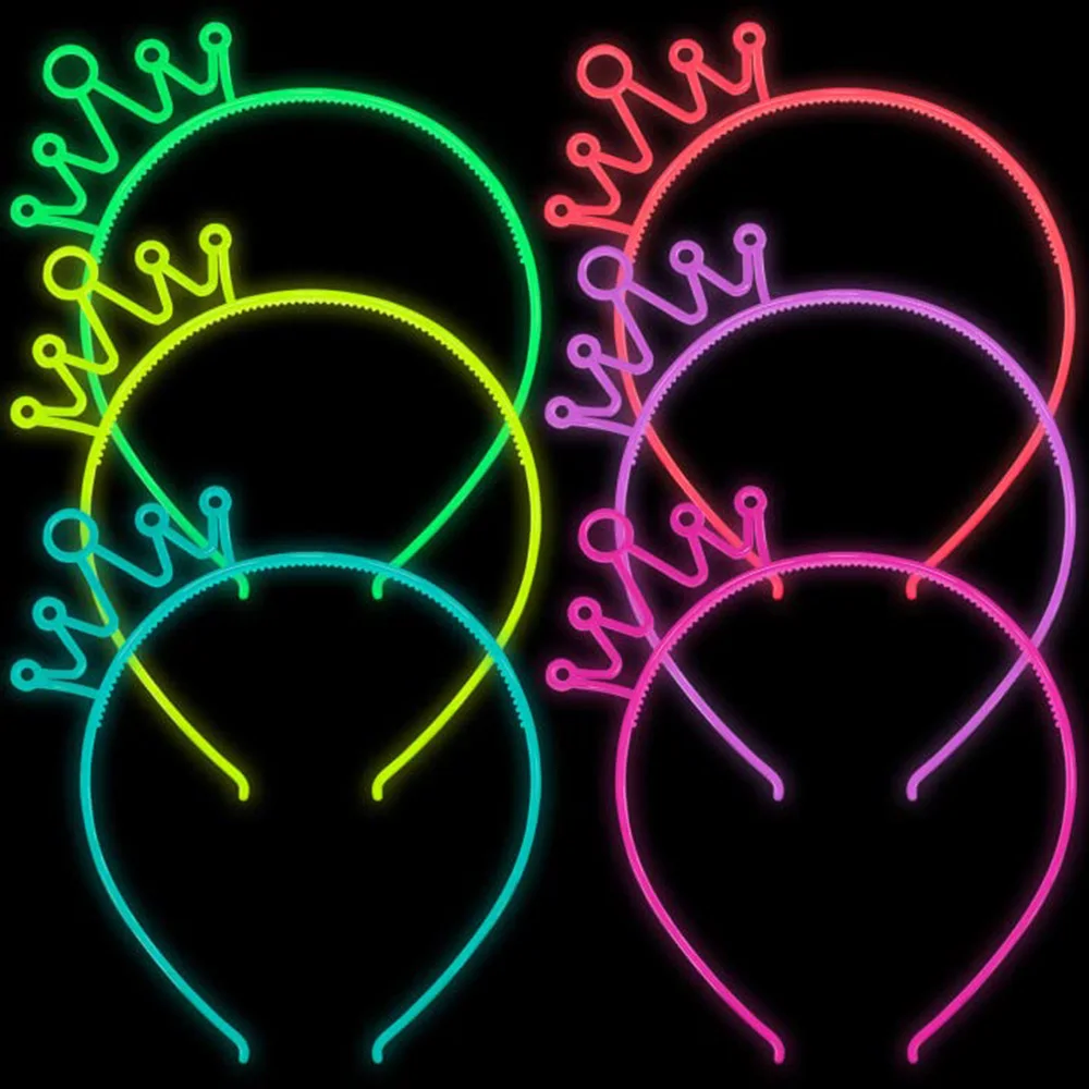 

6Pcs Glow in The Dark Party Supplies Plastic Hair Band Cat Ear Crown Heads Light Up Headband Birthday Party Decoration