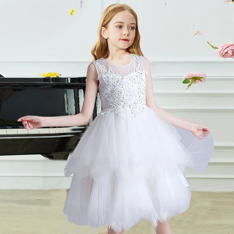 

Girl Flower Dress Kids Bridemaid Wedding Dresses For Children White Ball Gowns Boutique Party Wear Frocks First communion