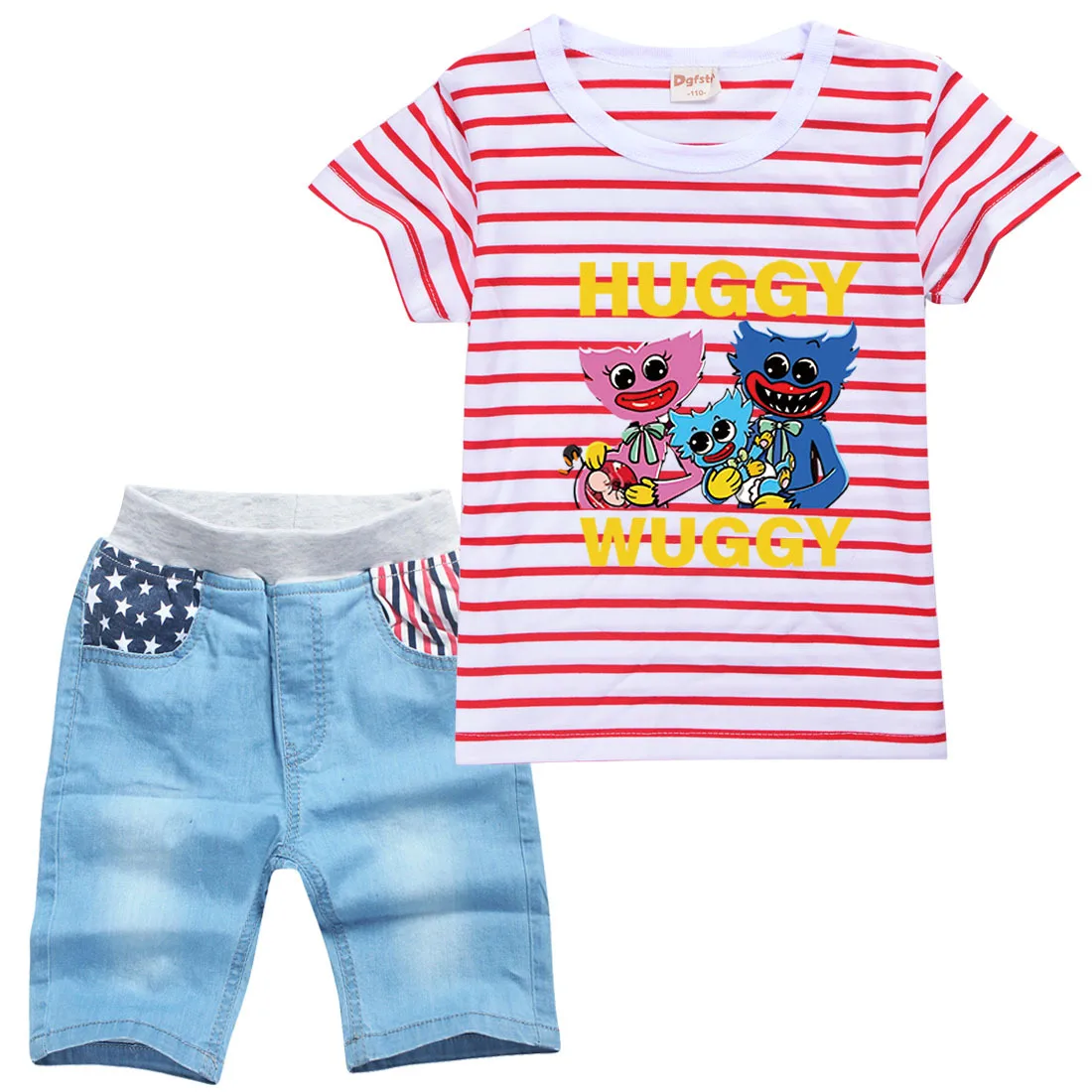 

Poppy Playtime Clothes Kids Short Sleeve T-shirt Baby Boy Summer Cartoon T Shirt + Denim Shorts 2pcs Set Toddler Girls Outfits