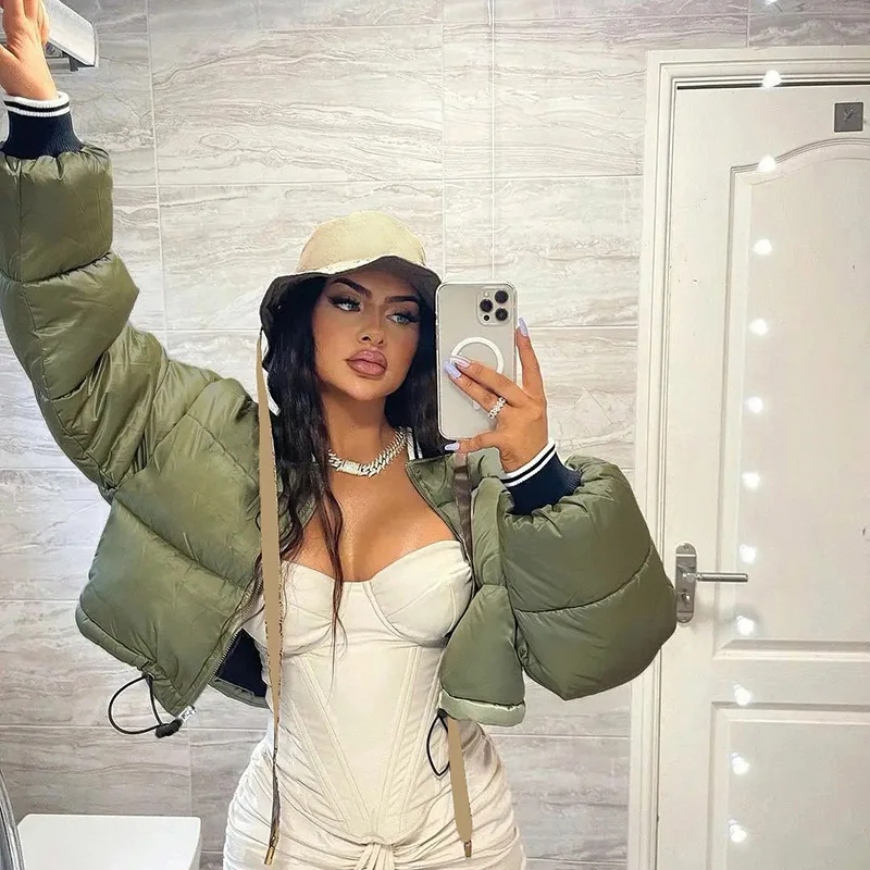 

Y2K 2023 Fall Winter Fashion High Collar Spliced Thickened Zipper Coat Casual Parkas Long Sleeve Warm Women's Cotton Jacket
