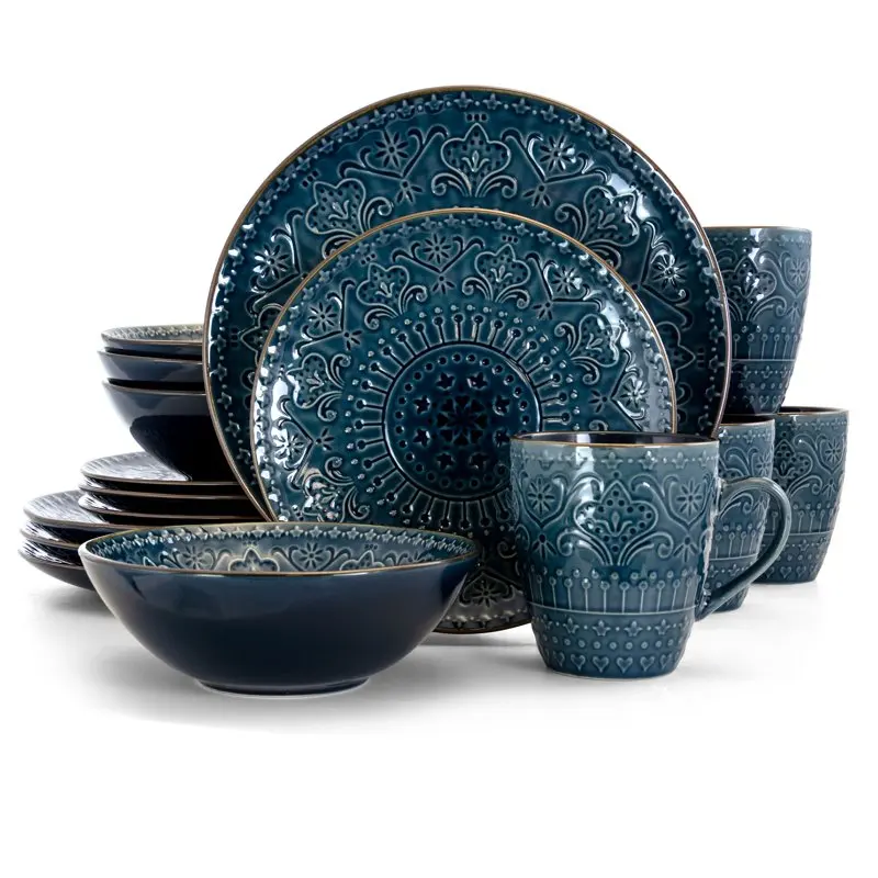 

Deep Sea Mozaic 16 Piece Luxurious Stoneware Dinnerware with Complete Setting for 4