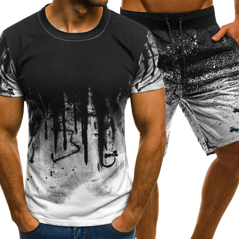 

2022 Summer Sportswear Tracksuit Men Streetwear Men's Sets customize logo Printed T-Shirts Shorts Sweatsuit Plus Size 4Xl 5Xl