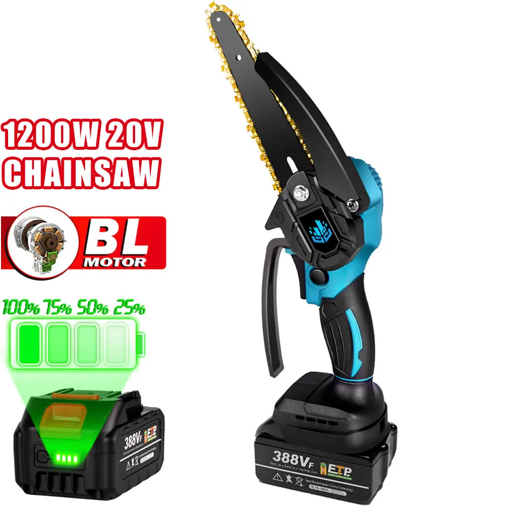20V 6 Inch Brushless Chainsaw 1200W Cordless Mini Electric Logging Saws for Woodworking/Garden Pruning For Makita 18V Battery