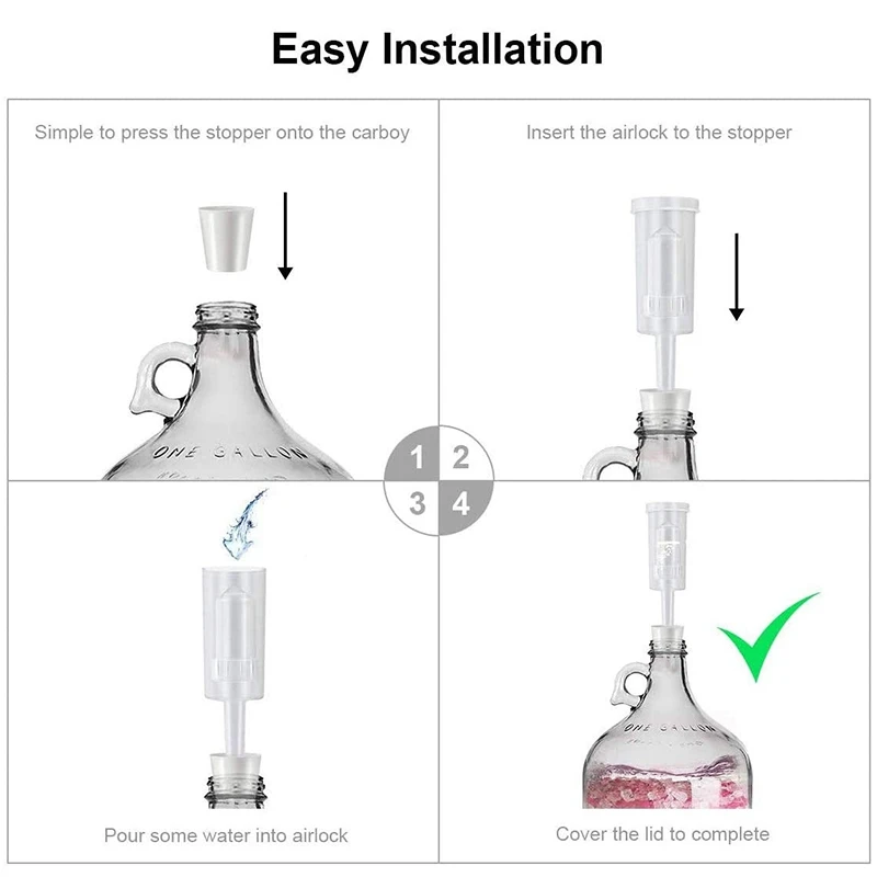 

5 Pack Exhaust Seal Valve With Rubber Airlock Stopper Twin Airlock For Wine Making, Beer Brewing Glass Carboy Fermenter