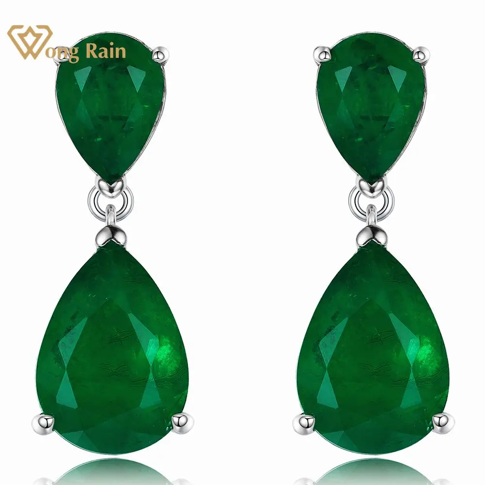 

Wong Rain Vintage 925 Sterling Silver Pear Cut 7*10 MM Emerald Gemstone Water Drop Earrings Wedding Party Jewelry Free Shipping