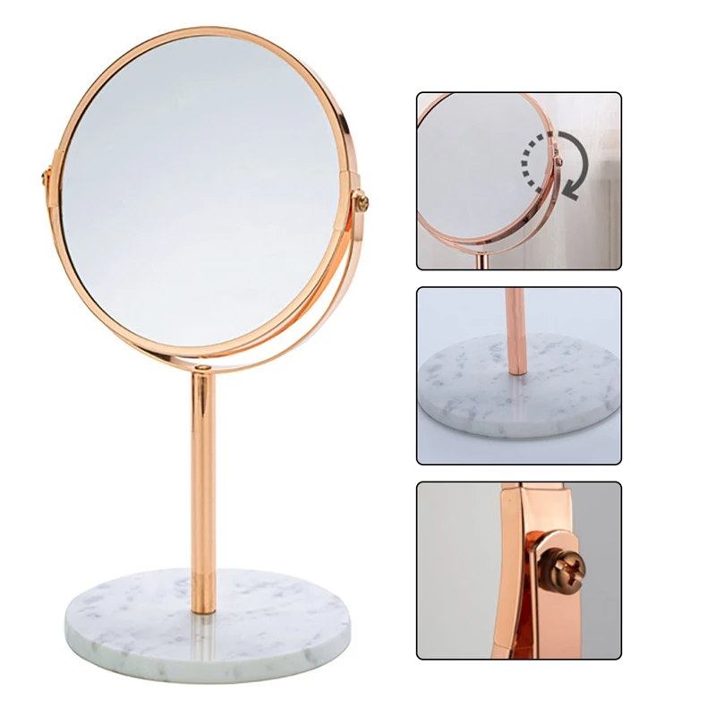 

Rose Gold Mirror Makeup Vanity Mirror Marble Base Desktop Round Mirror Home Decor Cosmetic Office Desktop Mirror