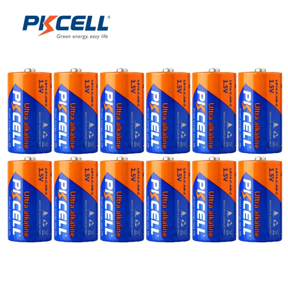 

12Pcs/ PKCELL 1.5V LR14 C Size Battery Alkaline MN1400 E93 AM-2 Dry Battery Batteries Cell For camera MP3 Walkman Toys etc