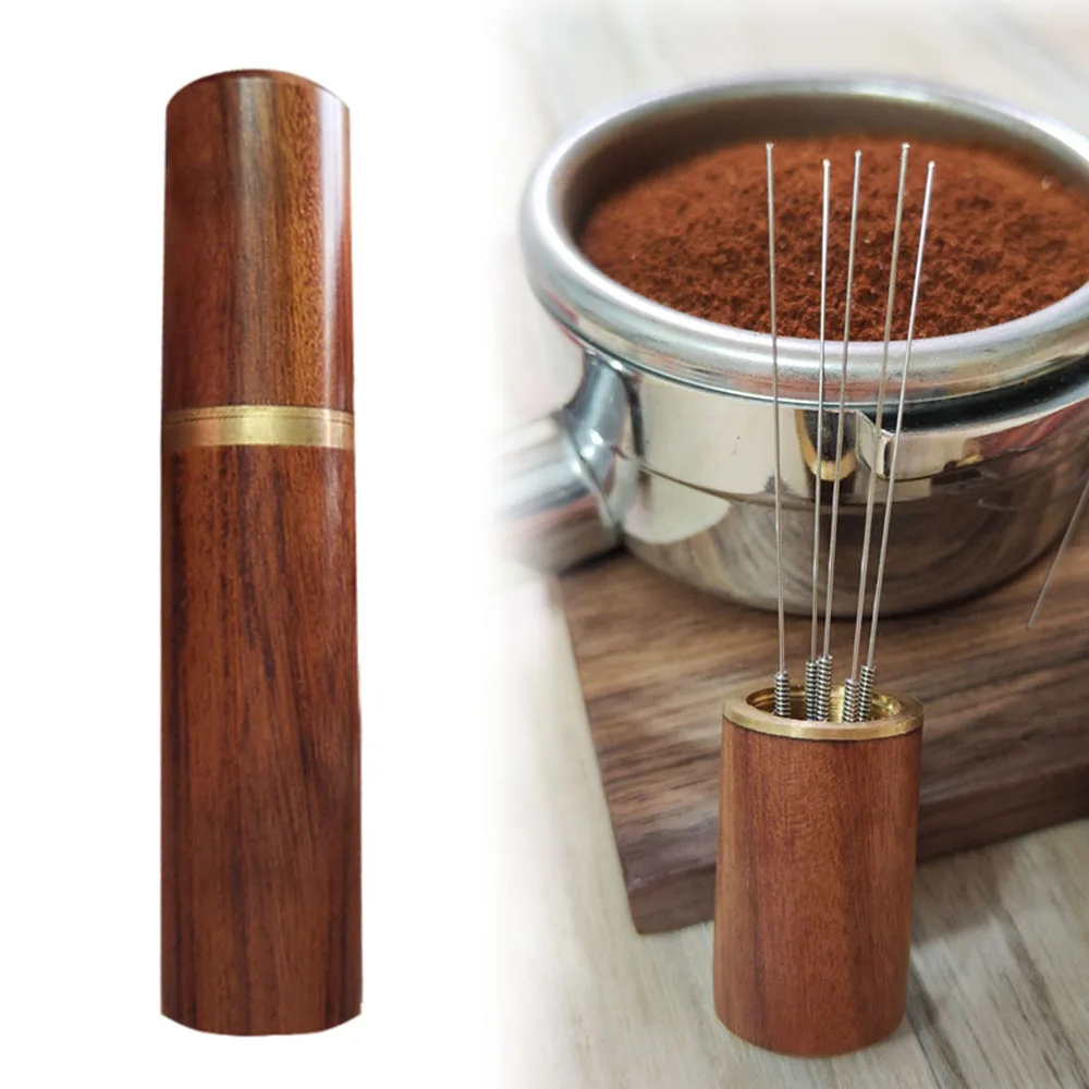 

Coffee Tamper Natural Stainless Steel Needles Wood Handle Espresso Powder Stirrer Distributors Leveler Tools Kitchen Accessories