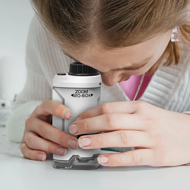 

Детский Карманный микроскоп для научных экспериментов, игрушечный набор 60-120x, обучающий Мини Ручной микроскоп с искусственными детскими игрушками, подарок