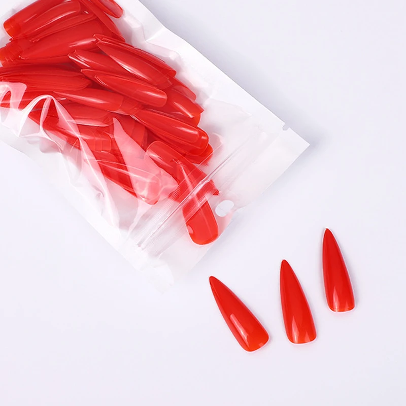 100PC Full Cover Fake Nails Mixed Color Black Red Pink Long Stiletto Press on Nail Art Tips 10 Size Acrylic False Nail Manicure 5