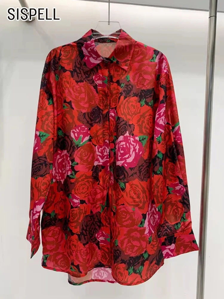 

SISPELL Vintage Straight Shirt For Women Lapel Long Sleeve Print Floral Colorblock Blouses Female Spring Fashion Clothing 2022