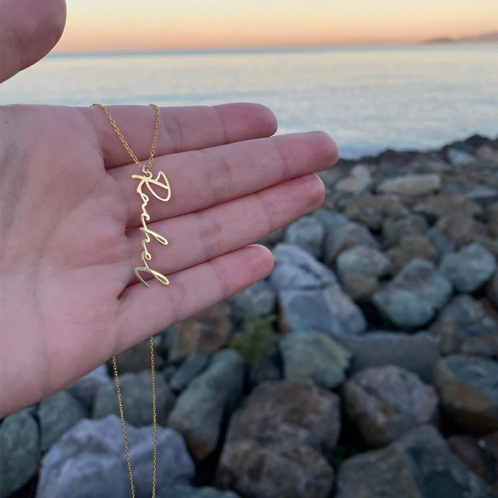 

Vertical Name Necklace Custom Handmade Name Necklace Personalized Nameplate Pendant Stainless Steel Gold Choker For Women Gifts