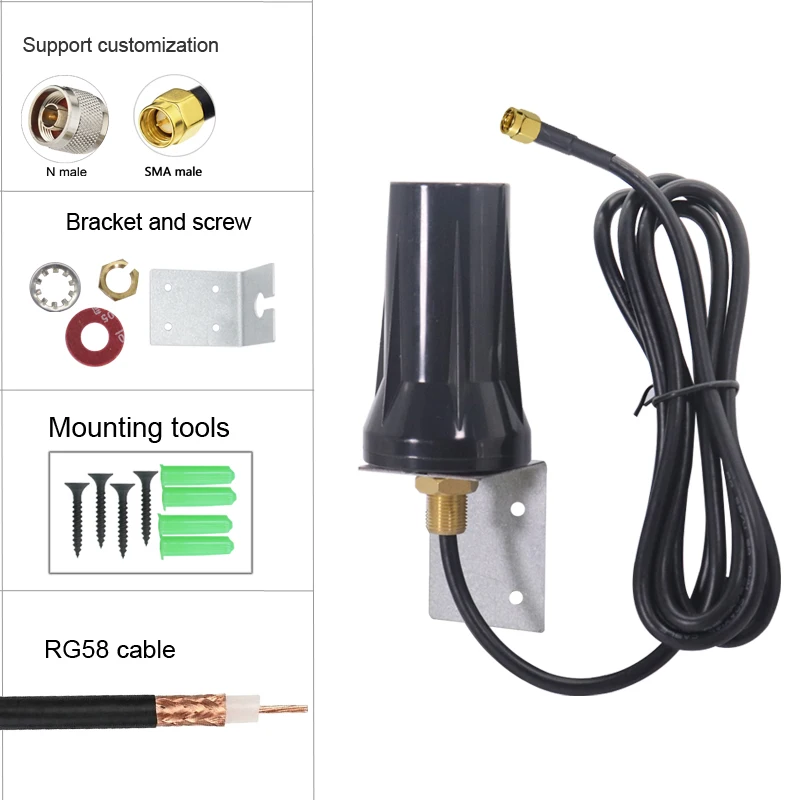 Wall Mounting Omni 5G 4G 3G LTE External WiFi Aerial IP67 Waterproof Full Band Cabinet Antenna With RG58 Low Loss Copper Cable