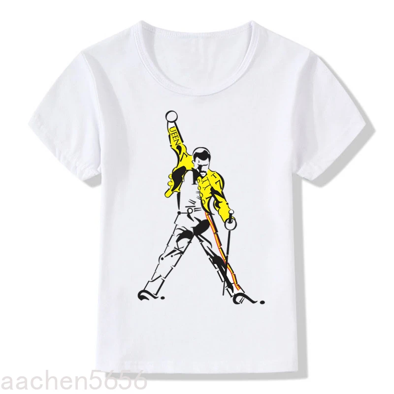 FREDDIE MERCURY Heavy Rock Top 100 Band Queen Boys Summer T-Shirt for Girls Tops Kids White Clothes,Drop Ship