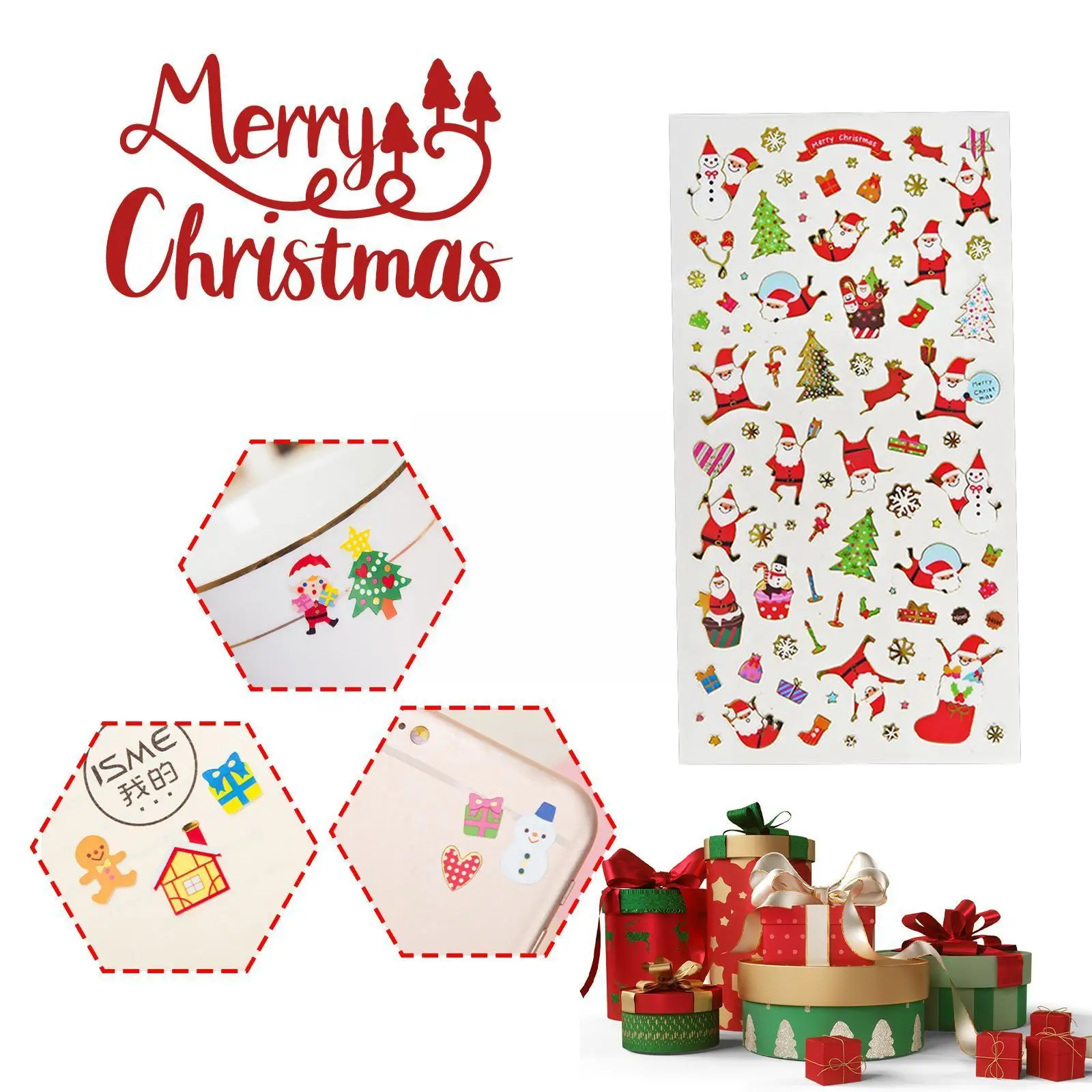

1 Sheet Christmas Stickers Diy Bronzing Transparent Stickers Decorative Cartoon Gifts Reward Kids Pvc H9p6