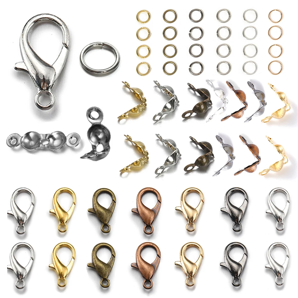 

250Pcs/Set Alloy Lobster Clasp with Jump Rings Connector Clasp Crimp End Set for DIY Bracelet Necklace Jewelry Making Supplies