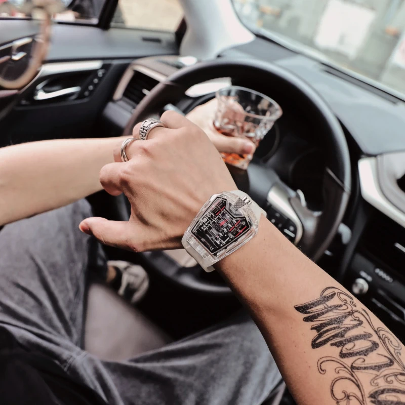 

Luxury Crystal Transparent Business Men's Hip Hop Watches Male Clock Waterproof Quartz Silicone Wristwatches Relogio Masculino