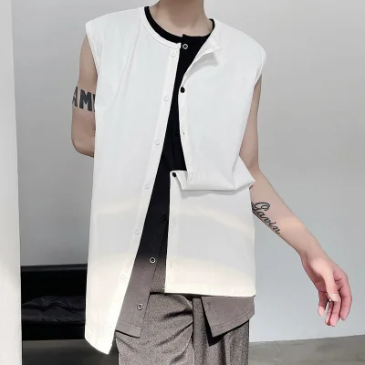 

loose Large spring sleeveless Cardigan round-necked row button-down solid-color tank top