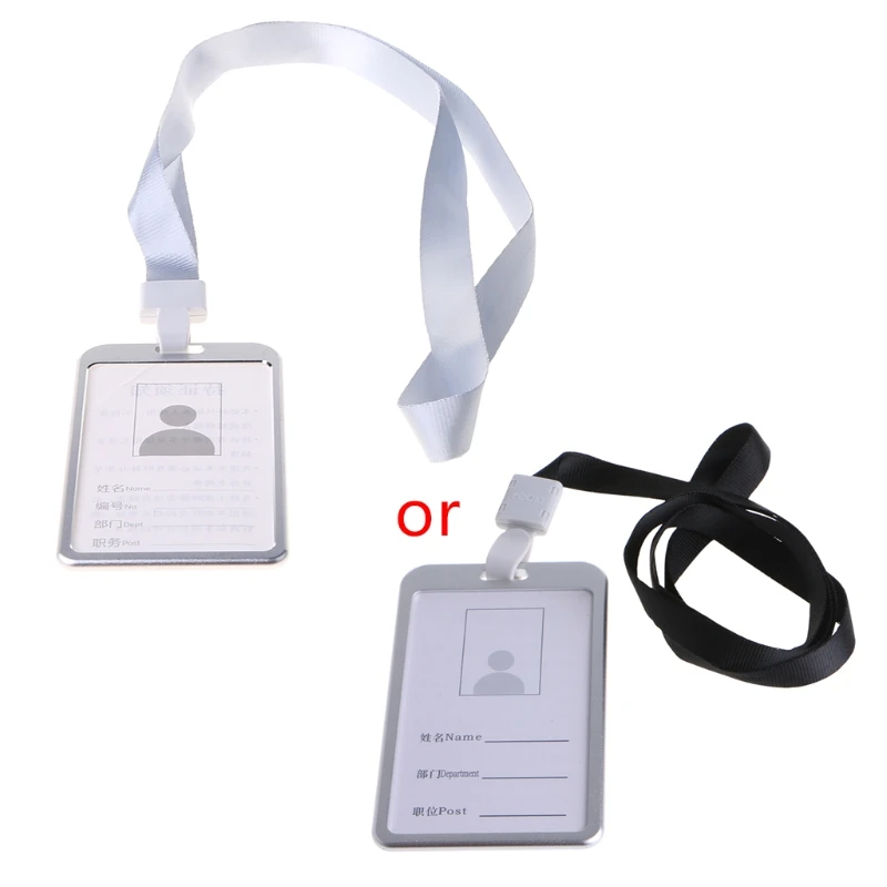 

Aluminum Alloy ID Credit Card Badge Holder Cover With Neck Nylon Lanyard Strap Drop Shipping
