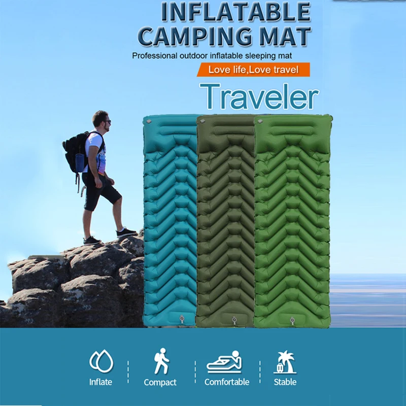 

Outdoor With Pump Camping Bed Inflatable Sleeping Mattress Tourism Hiking Mountaineering Pad Travel Air Mat Camp Supplies