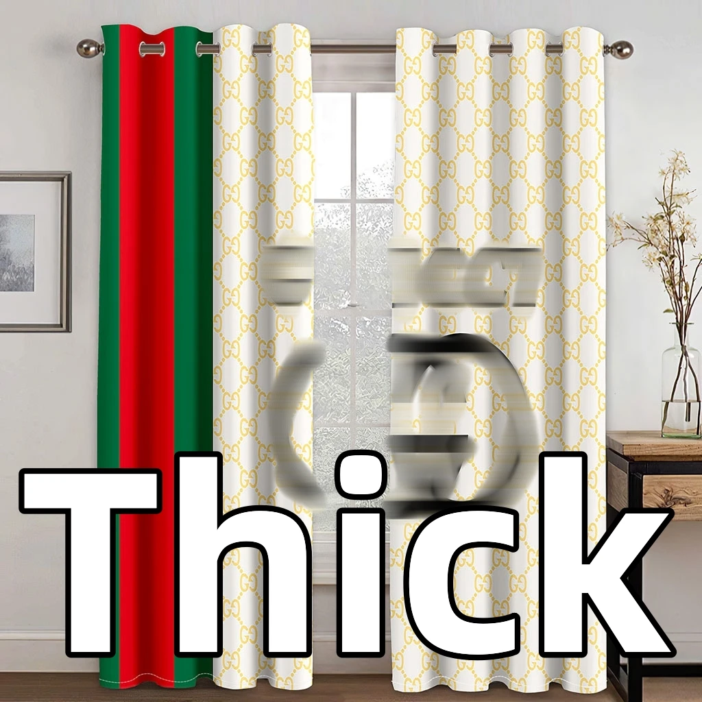 

New High-quality Luxury Brand Logo Custom Green Red 3D Printed 100% Polyester Thick Curtains for Living Room Bedroom Window 2Pcs