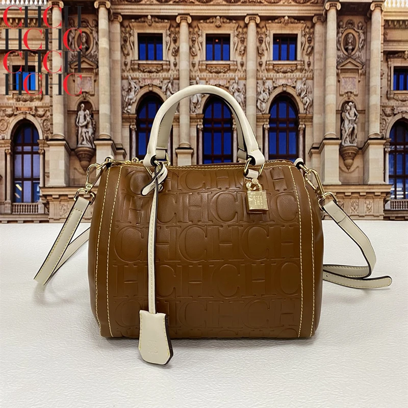 

CHCH HCHC 100% Genuine Leather Women Travel Boston Bag Luxury Brand Designer Purses and Handbags Ladies Casual Top-handle Purse