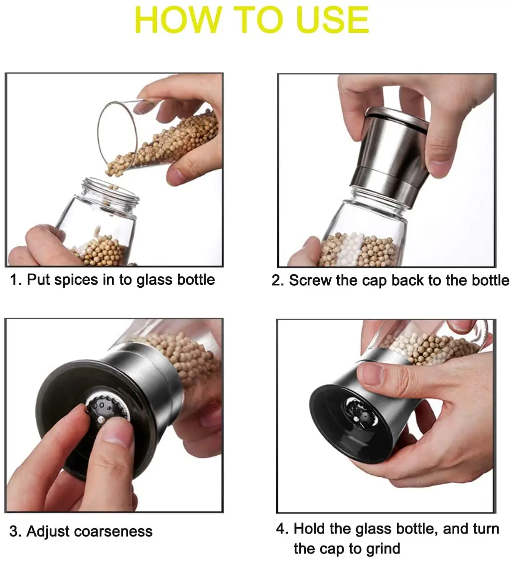 1pc stainless steel salt and pepper mill grinder spice herp glass muller hand mill grinding bottle kitchen gadgets glass tools free global shipping