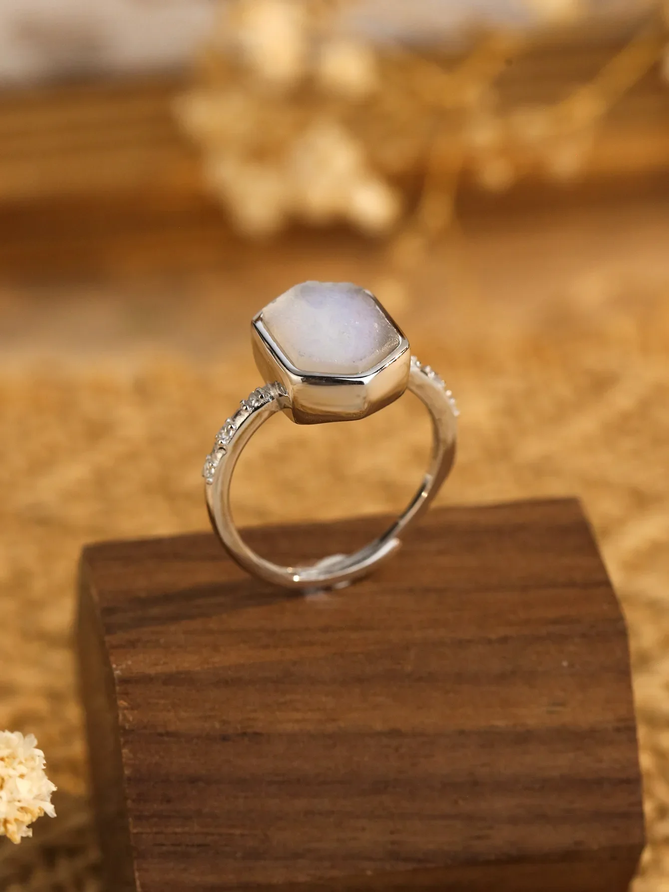 Женское кольцо из чистого серебра 925 пробы с розовым или белым лунным камнем и