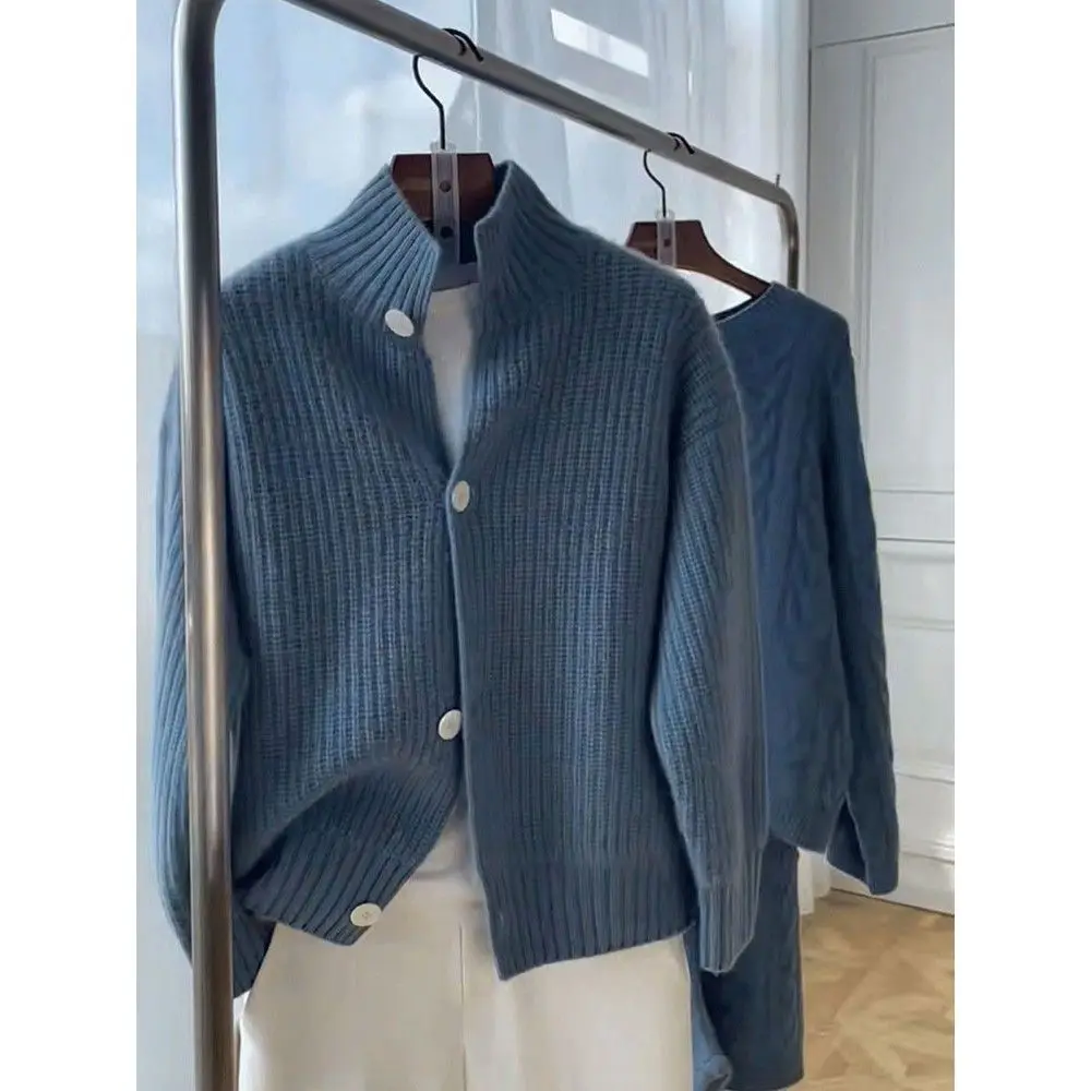 Весенне-осенний однобортный вязаный кардиган с длинными рукавами женский свитер