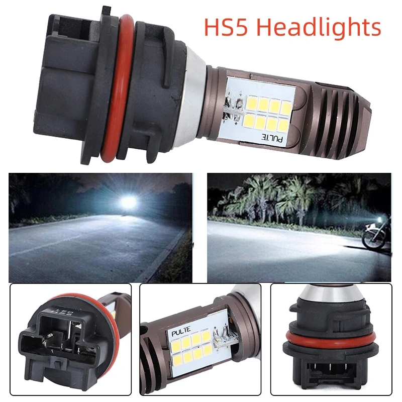 "1/2Pcs Universal Motorcycle White LED HS5 Headlight Bulb Headlight